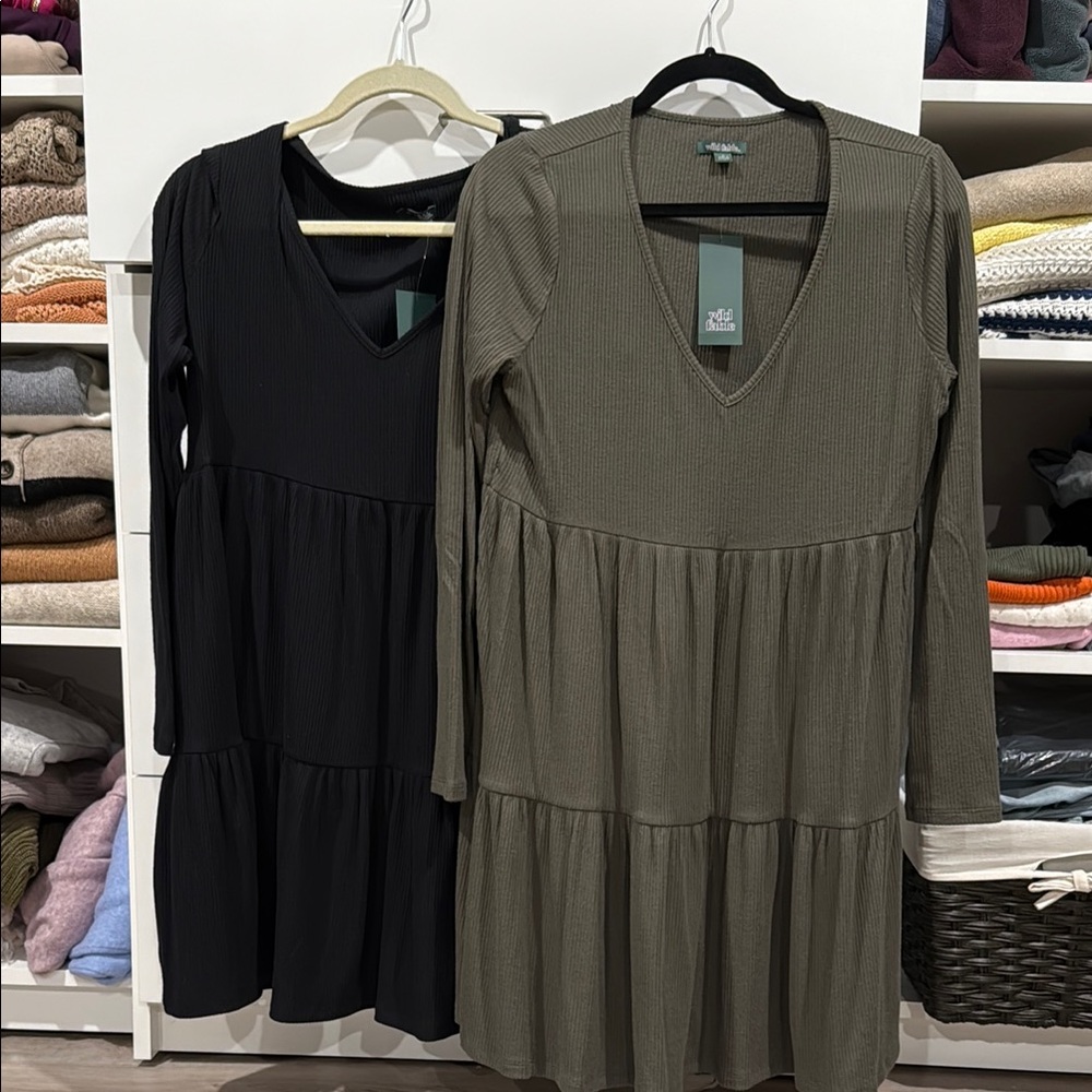 Black and Olive Long Sleeve Tiered Dresses. New with tags. Size large